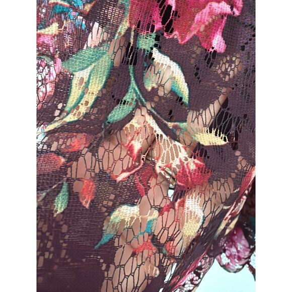 Roz & Ali Burgundy Laced Floral Dress Sleeveless Fit & Flare Lined Women’s Sz 8 - Picture 9 of 9